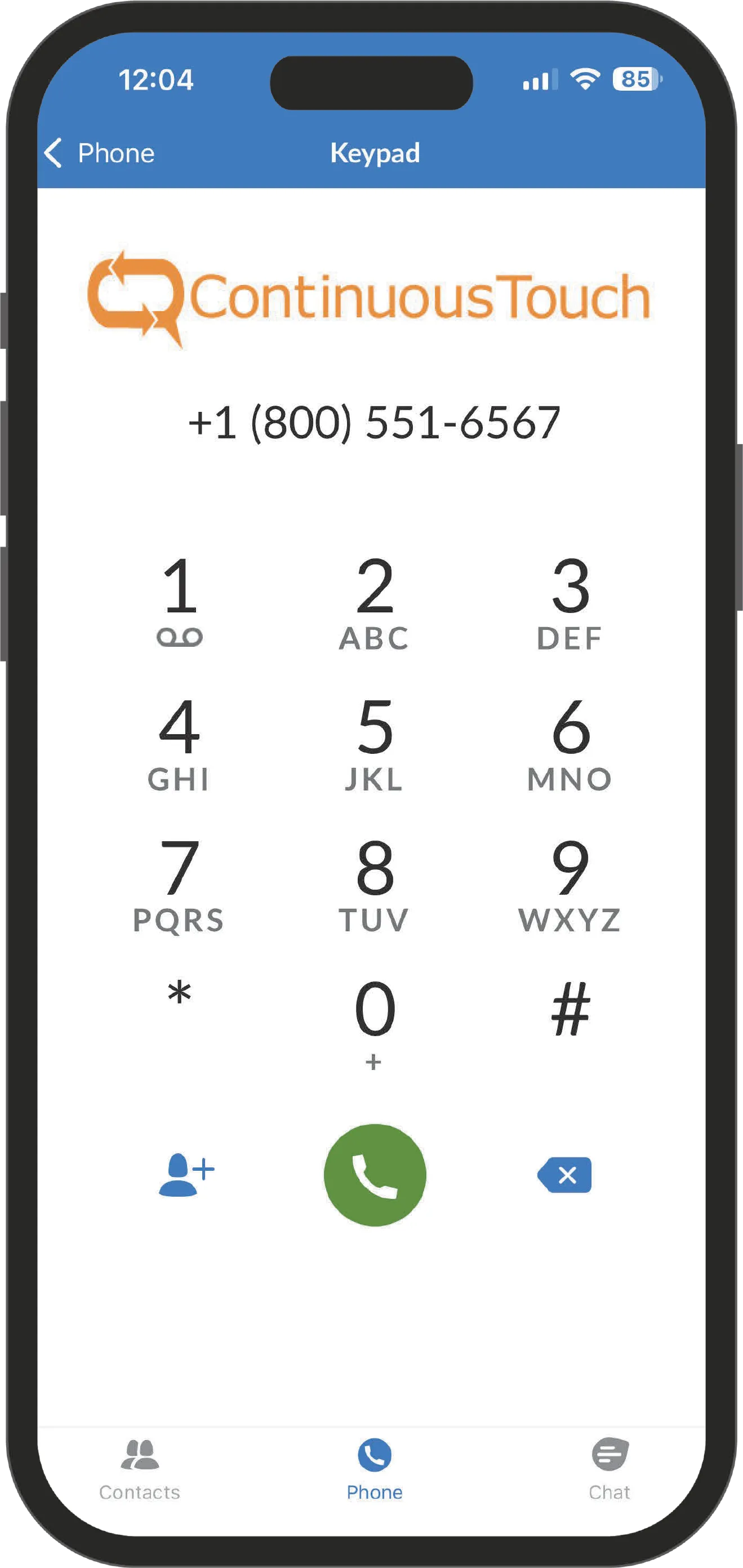 Business phone line mobile app showing a professional call screen, representing flexible communication for business owners.